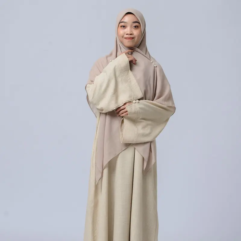 Tsurayya - Abaya Nuna Bahan Linen Motif/Abaya Lebaran 2