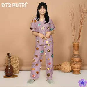 Baju Piyama Anak Perempuan Cleopatra Usia 7-12 Tahun 1Set Setelan Tangan Pendek Celana Panjang Motif Karakter Atasan -JP1