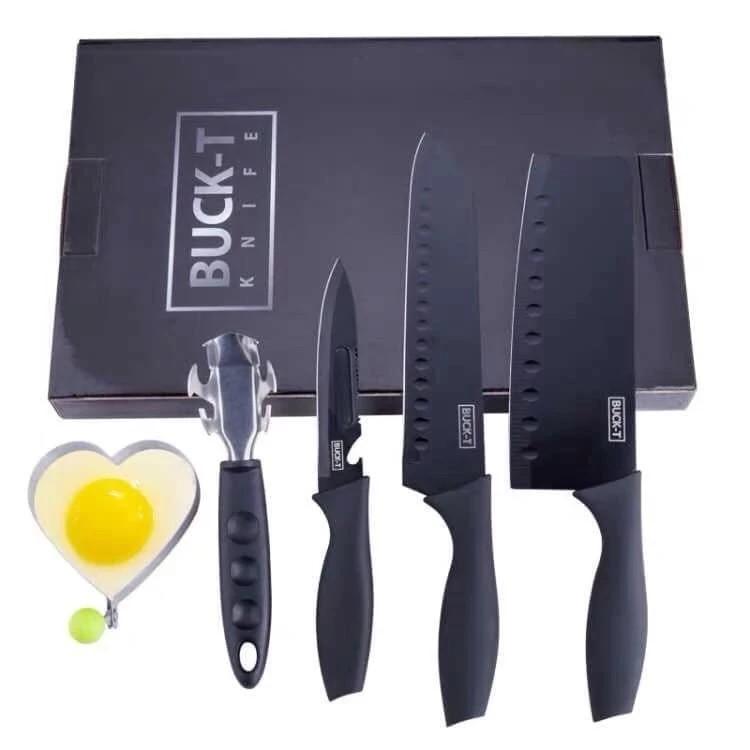 Bộ Dao 5 Món JAPAN ASAKH Bằng Thép Không Gỉ Đen Nhám Cao Cấp , Dùng Cho Gia Đình