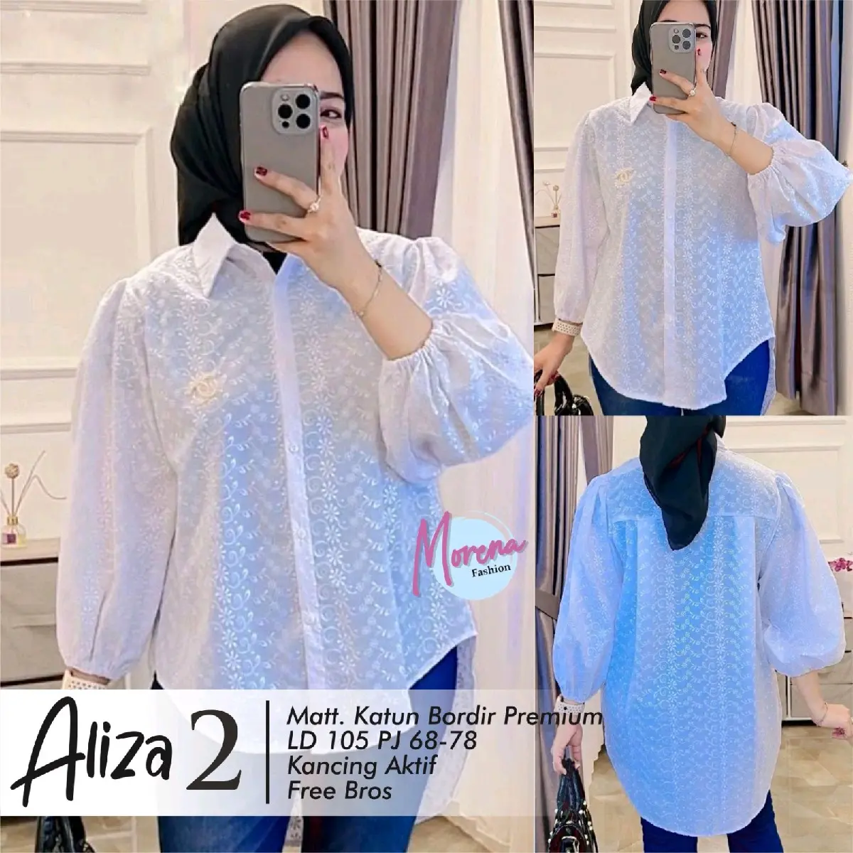 (BONUS BROSS) - Aliza blus polos bordir putih Wanita Atasan Baju Katun Cewek Top