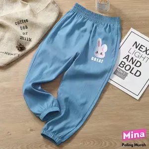 MINA - Celana Panjang Joger Anak Motif Denim Bahan Kaos Spandeks Sablon DTF Kelinci Lucu DTF 959 Fashion