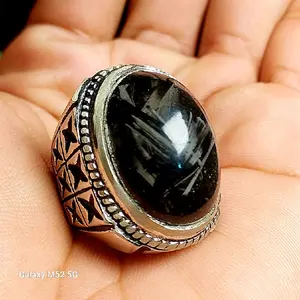 Cincin Pria Bulu Macan Bulugoyang  nempel magnet obsidian Ring Alpaka Super dengan Desain Eksklusif dan Kualitas Terbaik