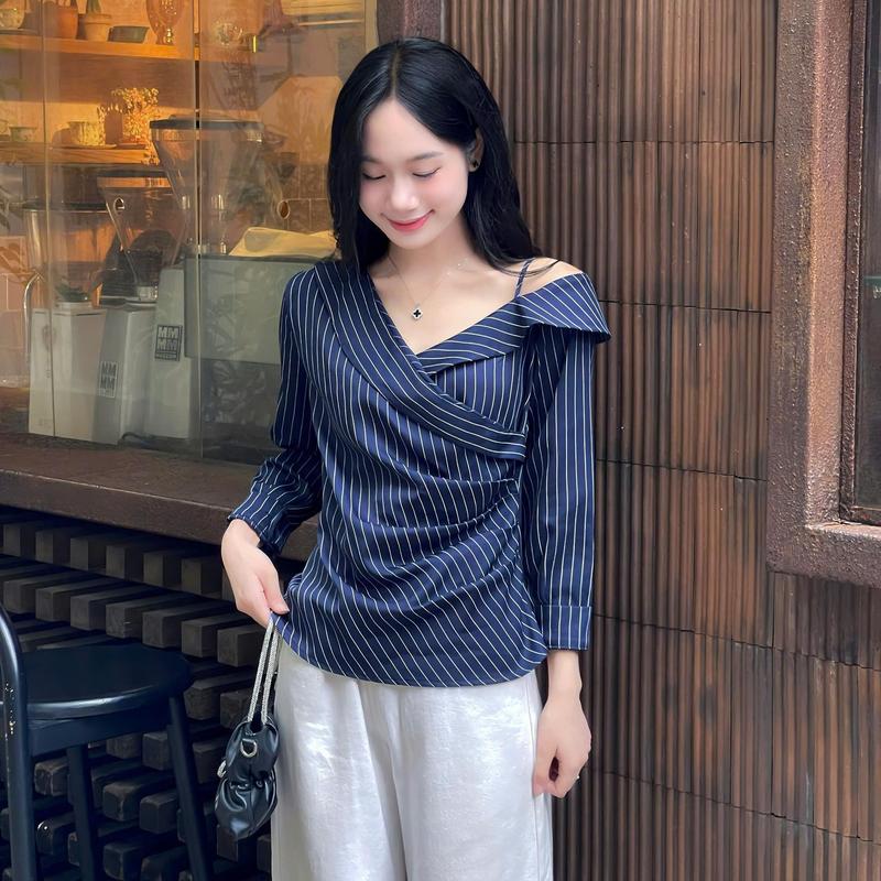 [TOP BÁN CHẠY] Áo sơ mi trễ vai Timo , áo sơ mi nữ nhún eo thời trang cách điệu phong cách trẻ trung năng động AOT016