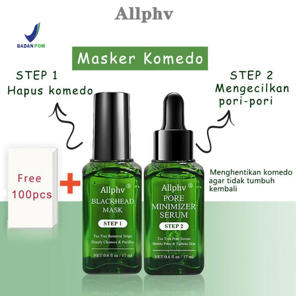 Allphv Penghilang Komedo Hidung Step1 /Penghilang Komedo & Serum Skincare Step 2 Wanita Treatment