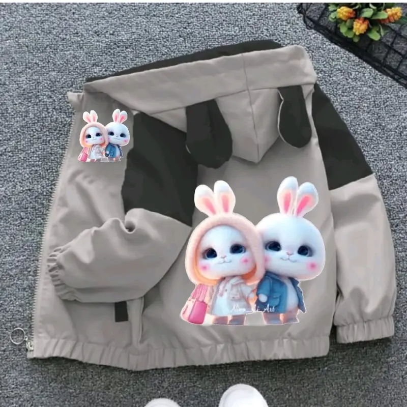 jaket hoodie anak kombinasi bergambar kelinci imut&lucu paling banyak dicari bahan bagus jaket waterproof jaket musim dingin jaket untuk anak perempuan umur 1-12 tahun Bayi 2