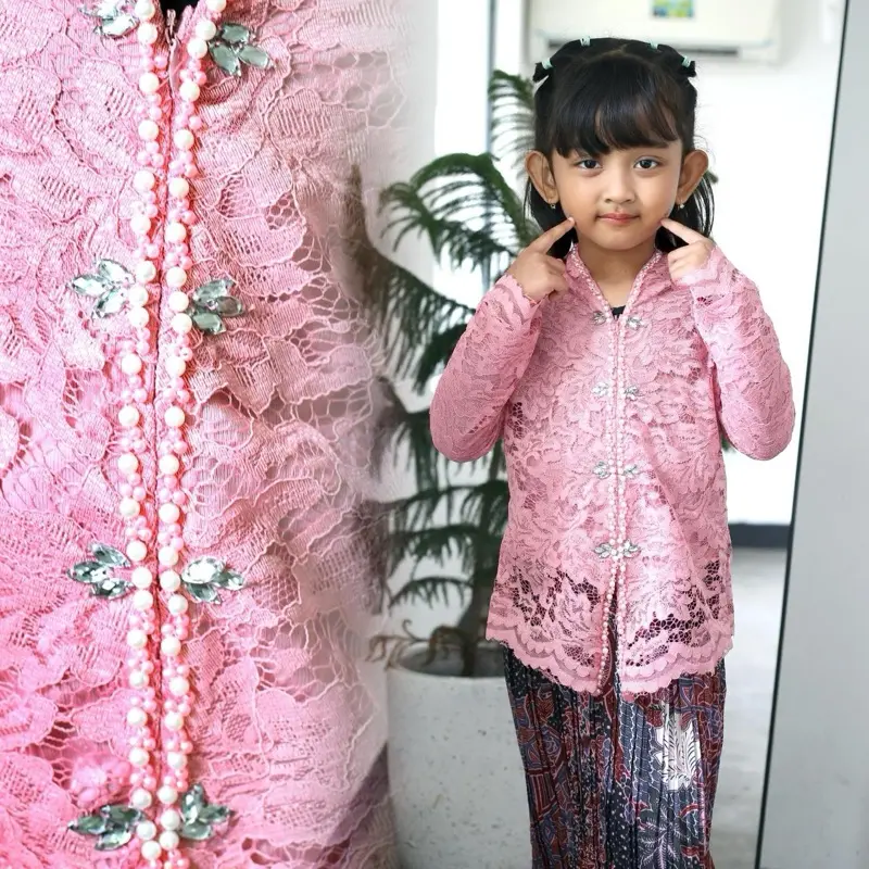 Setelan Kebaya Dan Rok Plisket Anak Encim Brukat Payet / Kebaya Anak Modern/ Kebaya karnaval 8