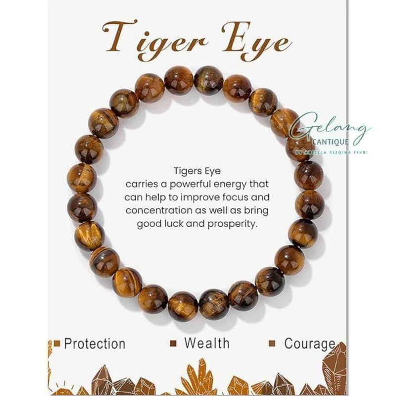 Gelang Batu Alam Tiger Eye Stone Tali Serut 4/6/8 mm, Gelang Chakra Kewibawaan Yoga Energi Positif, Gelang & Bangle Tangan, Natural Stone Bracelets, Tiger Eye Beads Model Harian Pria Wanita