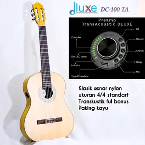 Dluxe DC10TA ukuran 4/4 transkustik clasik senar nylon fulset kayu setara solid