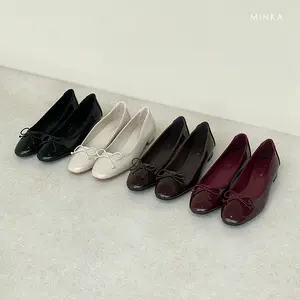 MINKA Ella Balerina Flatshoes Vegan Leather Glossy 2,5cm Heels Anti Slip Sole Soft Padding Oat & Wine