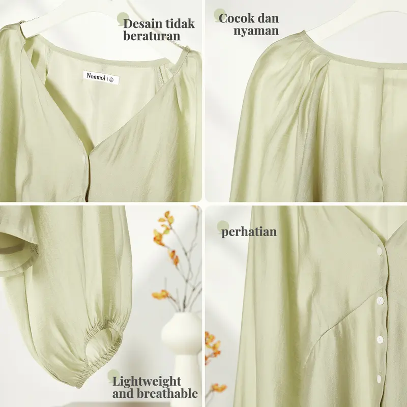 Nonmoi - Margot Top Kemeja Lengan Panjang Bahan Polyester Mint Green 2