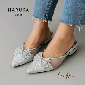 HARUKA Mules Sandal Pesta Wanita Terbaru dengan Hiasan Pita Fashion Shoes Sendal