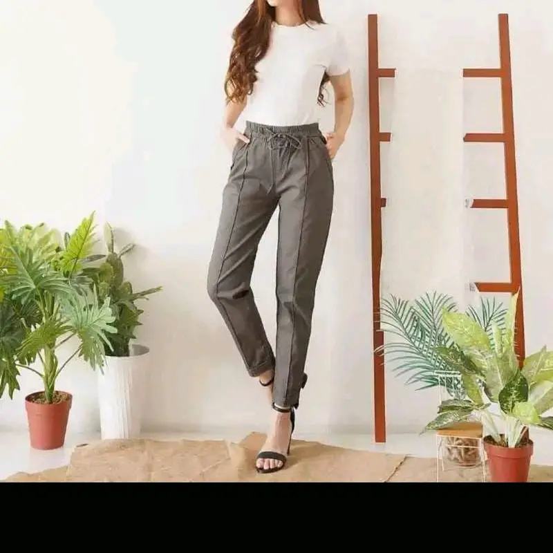 BAGYY PANTS BAHAN AMIRICA DRILL Melar Celana Panjang Wanita Nyaman Stretch 3