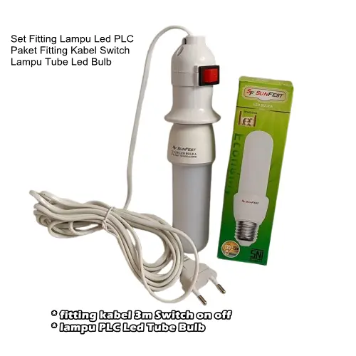 Set Fitting Kabel Lampu Led PLC Paket Fitting Kabel Switch Lampu Tube Led Bulb Bohlam Putih 3