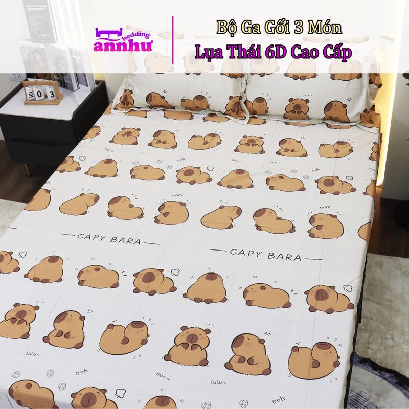 Bộ Ga Gối Lụa Thái 3 Món 1 Ga Hoạ Tiết + 2 Vỏ Gối Nằm ( KHÔNG CHĂN) An Như Bedding