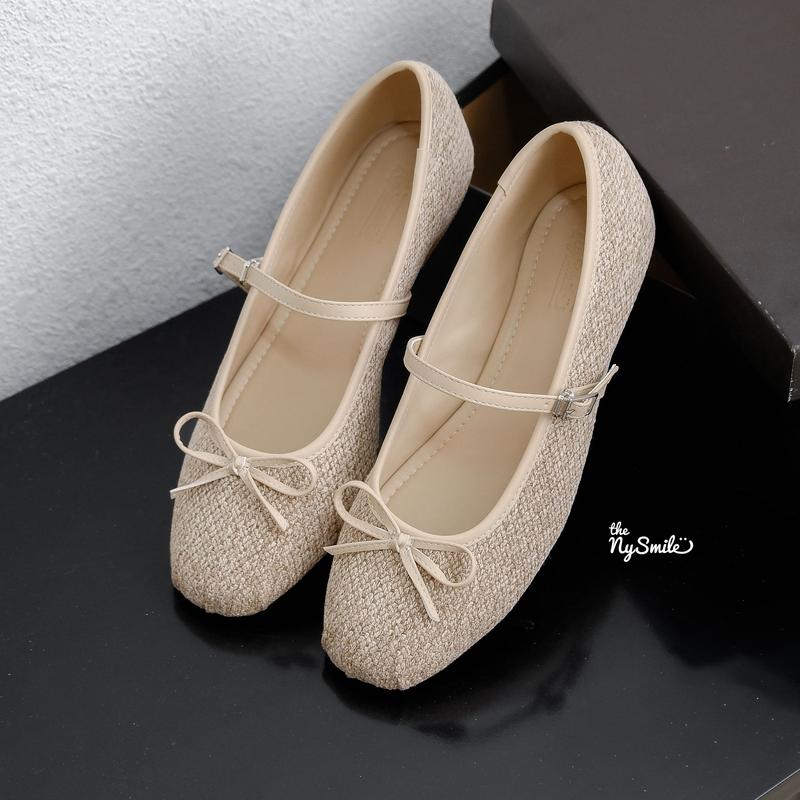 Giày nữ BIG SIZE 35 - 42 Giày Búp Bê Nữ Phối Nơ Vải Bố 1P búp bê nữ mang đi học đi làm - THENYSMILE - CAMRI