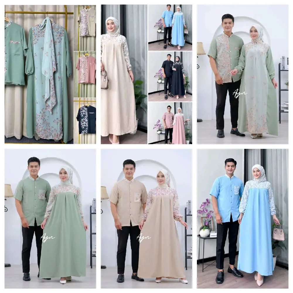 [Free Hijab] - Setelan Baju Sarimbit Pasangan Lebaran Tiana Ceruty Gamis Koko Muslim Set Couple – Syari, Elegant & Nyaman. baju couple