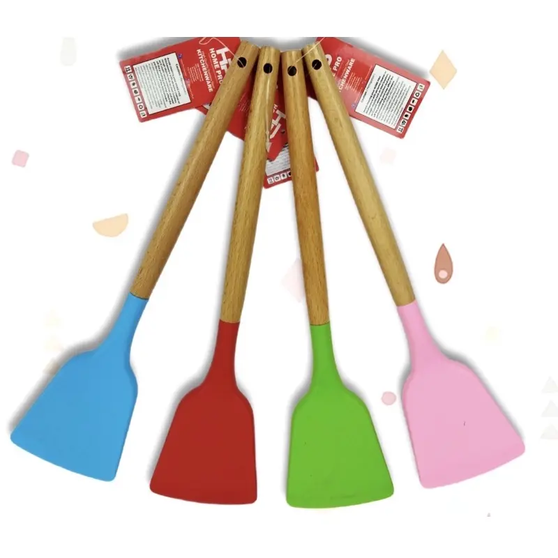 Spatula Silikon Gagang Kayu Tahan Panas Sepatula Silikon Anti Panas 32CM 2