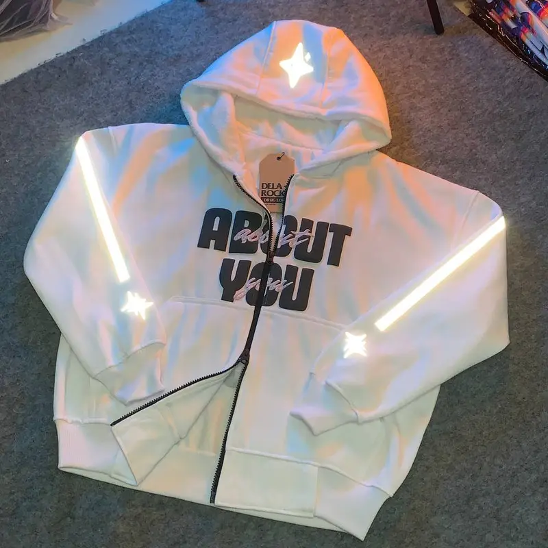 ABOUT YOU HOODIE DOUBLE ZIPPER  -  KUPLUK SHERPA - Reflektif + Plastisol Puff ink Glitter - FLEECE 280gsm 0