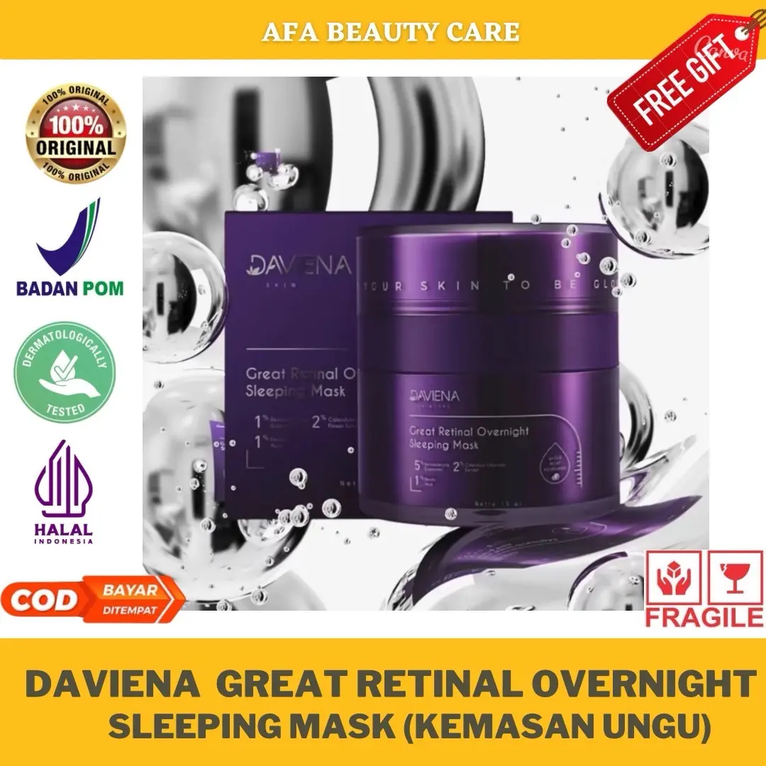 DAVIENA GREAT RETINAL OVERNIGHT SLEEPING MASK (KEMASAN UNGU) Mencerahkan Wajah