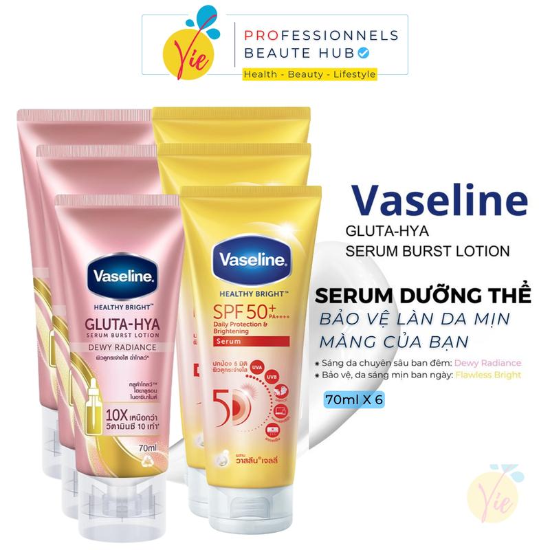 [MAI TRỊNH] Combo Dưỡng Thể Vaseline Gluta-Hya OLAY Serum Hồng X Chống Nắng Vaseline Vàng 50X SPF50+++ 70ml
