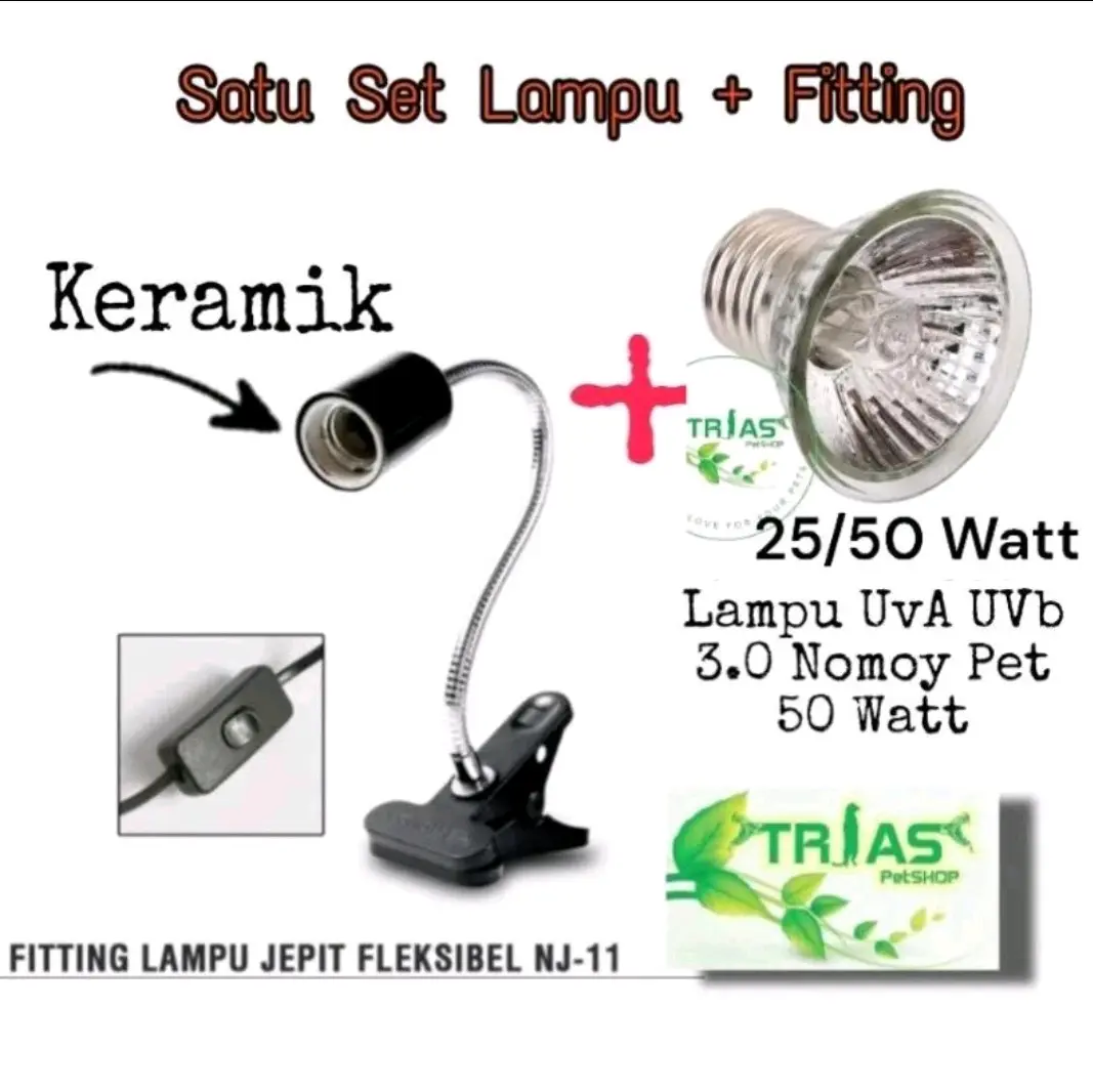 Fitiing lampu keramik + lampu uva uvb type 3.0 nomoy pet Set
