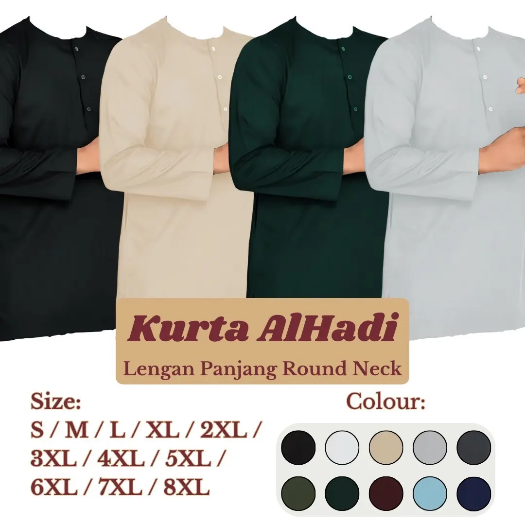 (PLUS SIZE) Kurta Lelaki Alhadi Dewasa (TANPA KOLAR) - Material Comocrepe Size: 3XL TO 8XL
