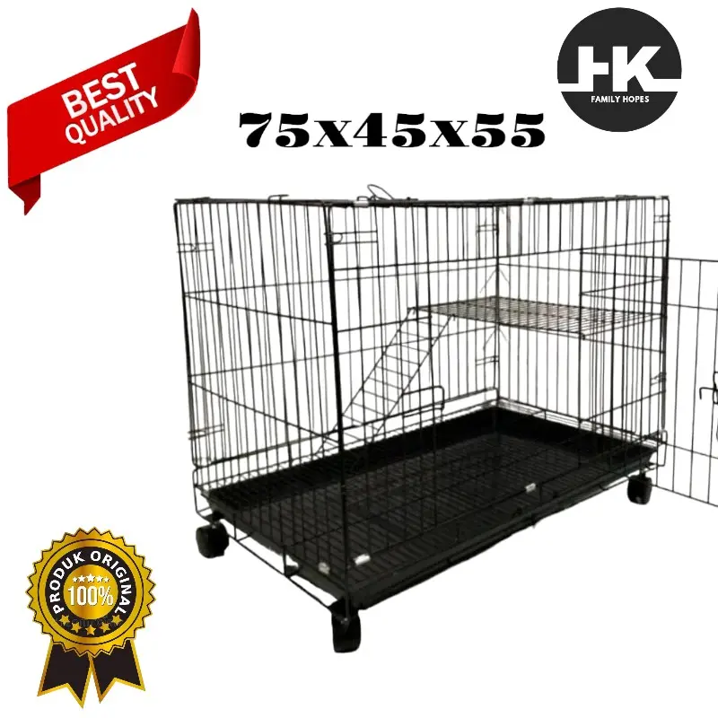 Kandang Kucing lipat  Anti Karat 75x45x50 cm sudah free dengan Nampan Alas cocok untuk kandang musang, kucing, anjing, kelinci