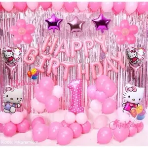 Paket set dekorasi ulang tahun hello kitty tirai premium