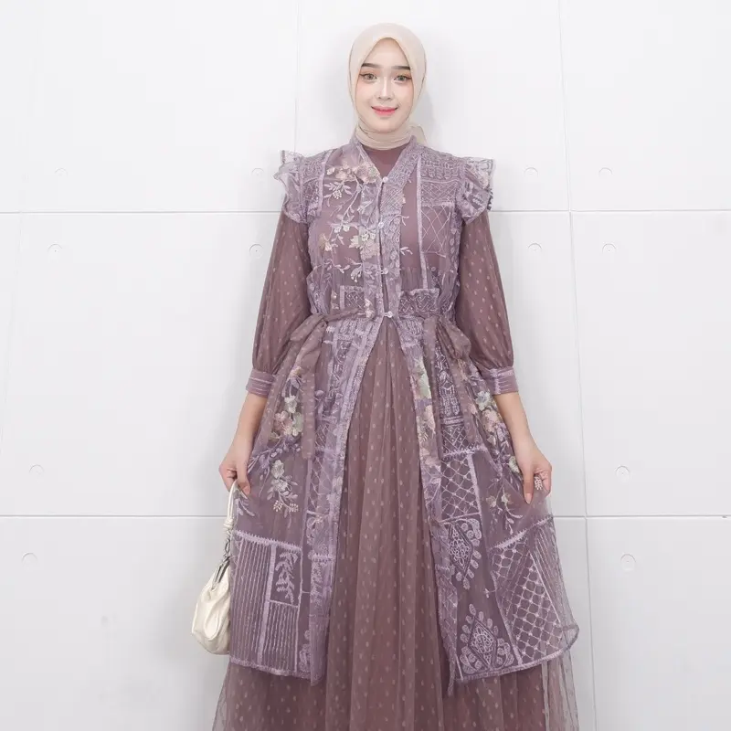 AIZA DRESS GAMIS WANITA MUSLIM KONDANGAN MEWAH TILE BORDIR BY QEEANA 2