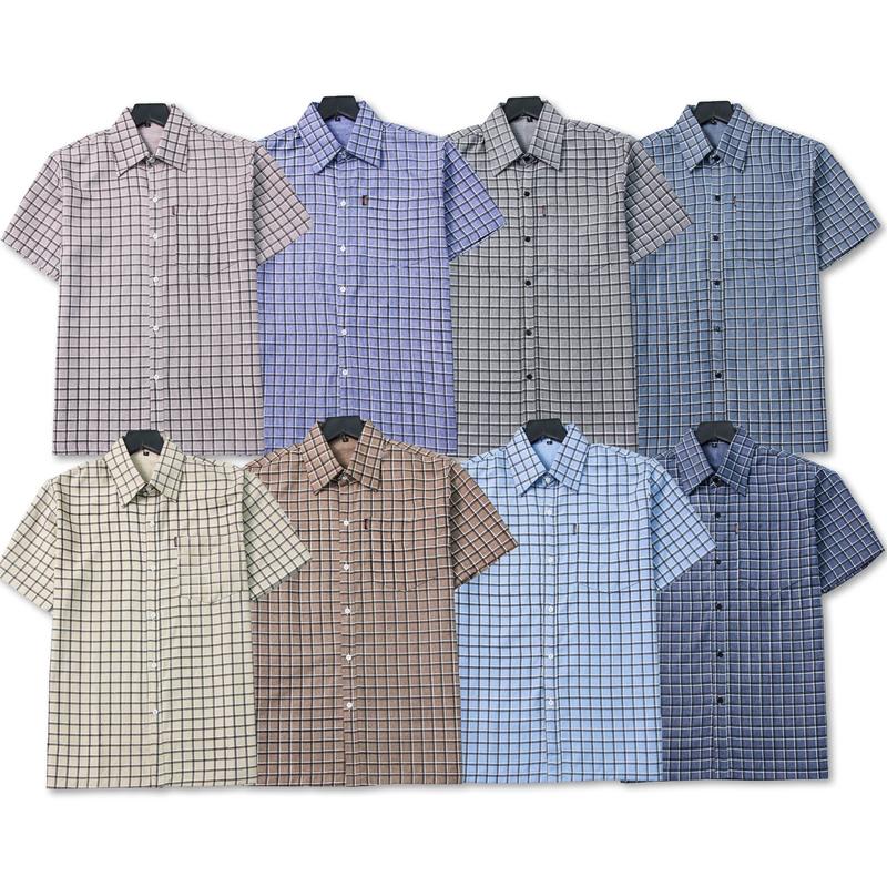   XẢ KHO  Áo Sơ Mi Nam Trung Niên Tay Ngắn Chất Liệu Đũi  và Kate Dệt Caro Đơn Giản thanh lịch 