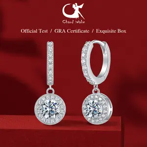 【003Harga telah dibanting, segera di CO】Chard Wake Anting princess round Anting wanita elegan high quality cantik elegan anti Zirconia 1 Carat Sertifikat GRA Kotak Indah   CWE002