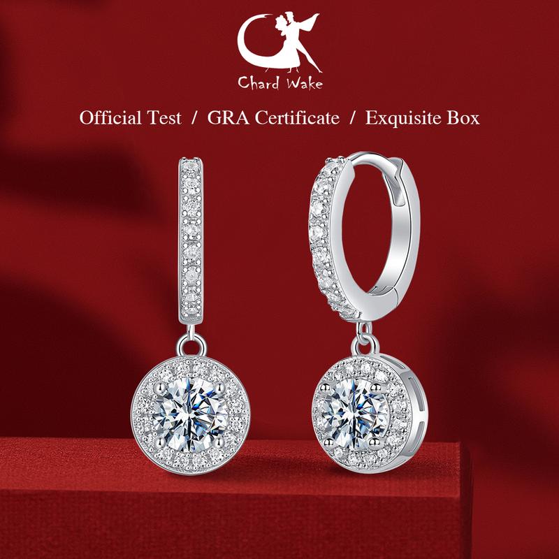 【003Harga telah dibanting, segera di CO】Chard Wake Anting princess round Anting wanita elegan high quality cantik elegan anti Zirconia 1 Carat Sertifikat GRA Kotak Indah   CWE002 1