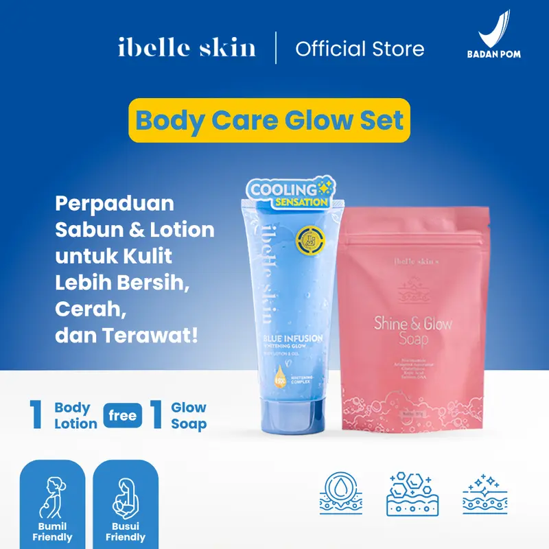 Paket Whitening Glow Body Set – Sabun & Premium Body Lotion | Cerah, Lembap, Bersih | Handbody Infus Duo + Shine & Glow Soap | IBELLE SKIN 0