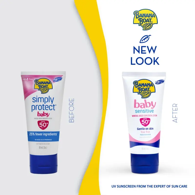 Banana Boat Baby Sensitive Mineral Sunscreen Anak Lotion SPF 50+ 90 ml - Free Gift Mamypoko Wipes Tisu Basah 1