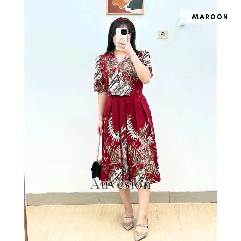6243 Rana V-Neck Batik One Set Rok Setelan Rok Batik Wanita 0