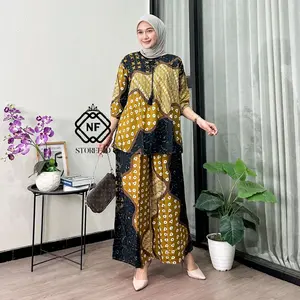 NFSTORE Oneset INARA Baju & Celana Rayon Panjang Tebal Busui Friendly Model Karet Zipper Tali Tesel Motif Gamis Setelan Wanita