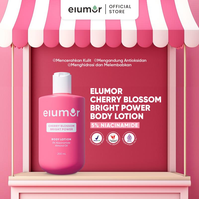New Product! Elumor Body Lotion Cherry Blossom Bright Power 200ml | Body Lotion Whitening Kulit Kering Kusam 1