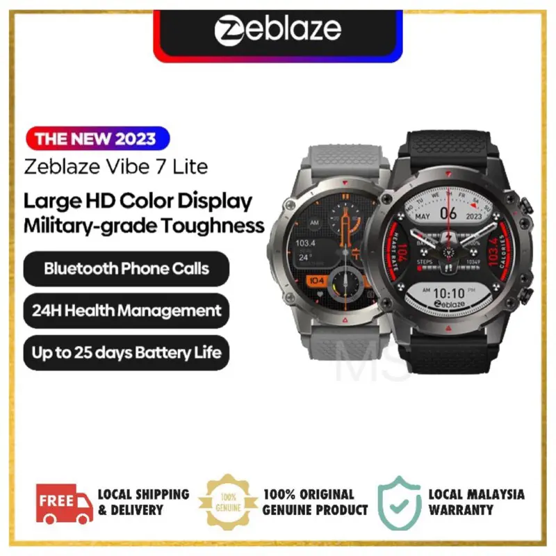 MY Stock - Zeblaze Vibe 7 Lite Smart Watch Large 1.47'' IPS Display Voice Calling 100+ Sport Modes 24H Health Monitor