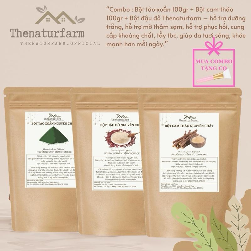 Combo 3 loại bột hỗ trợ dưỡng sáng mờ thâm : Bột tảo xoắn 100gr + Bột cam thảo 100gr + Bột đậu đỏ 100gr [ TẶNG CỌ SILICON ]