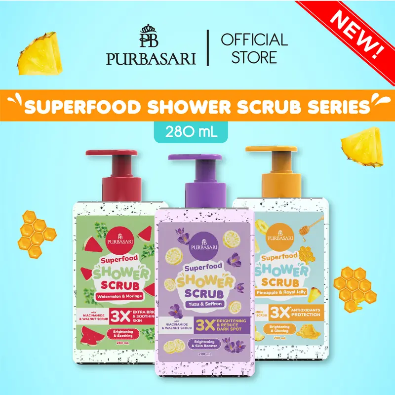 [ISI 4] NIKITA MIRZANI x Purbasari Superfood Series Set - Body Serum + Shower Scrub + Body Scrub + Exfoliating Gel 1
