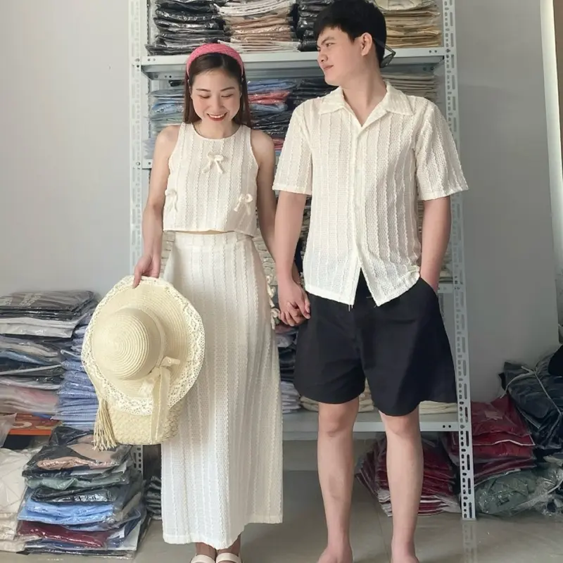 SET ĐỒ ĐÔI ĐI BIỂN XINH CHÂN VÁY DÀI MIDI THUN LƯỚI - YH COUPLE Nữ Áo 3