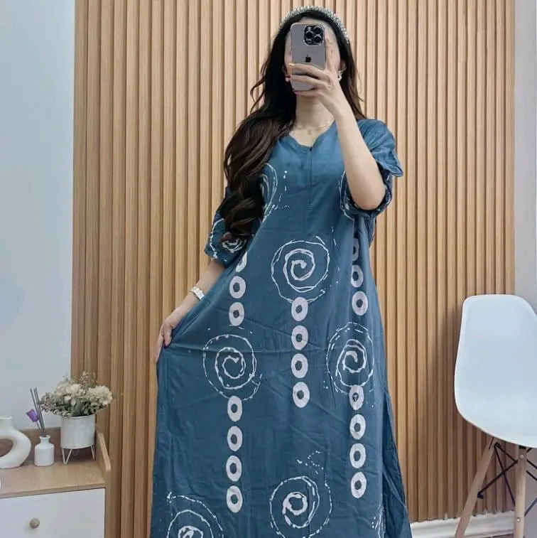 daster lengan pendek motif cap bahan rayon 4