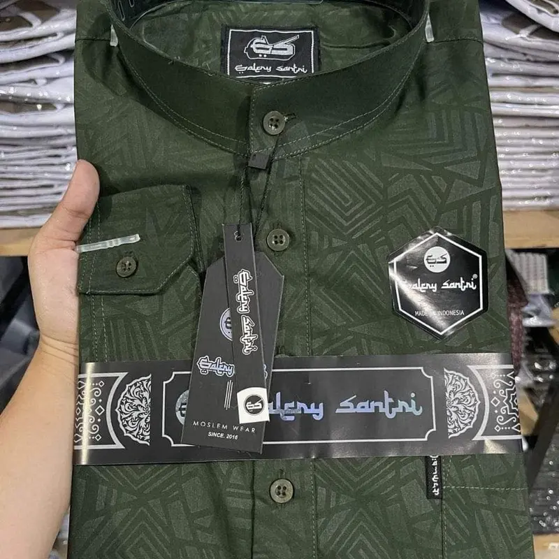 Galery Santri Baju Kemko Melayu Kemeja Koko Muslim Pria Bahan Spun Embos Premium Motif Polos Lengan Panjang Model Terbaru 2