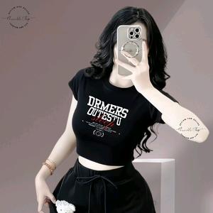 Áo Thun Croptop Basic Form Ôm Body Nữ Cổ Tròn Tay Ngắn In Hình "DRMERS OUTESTU STYLE 2", Kích Cở S M L, Women Sò Sen Hoa Sen Dáng Ngắn Thun