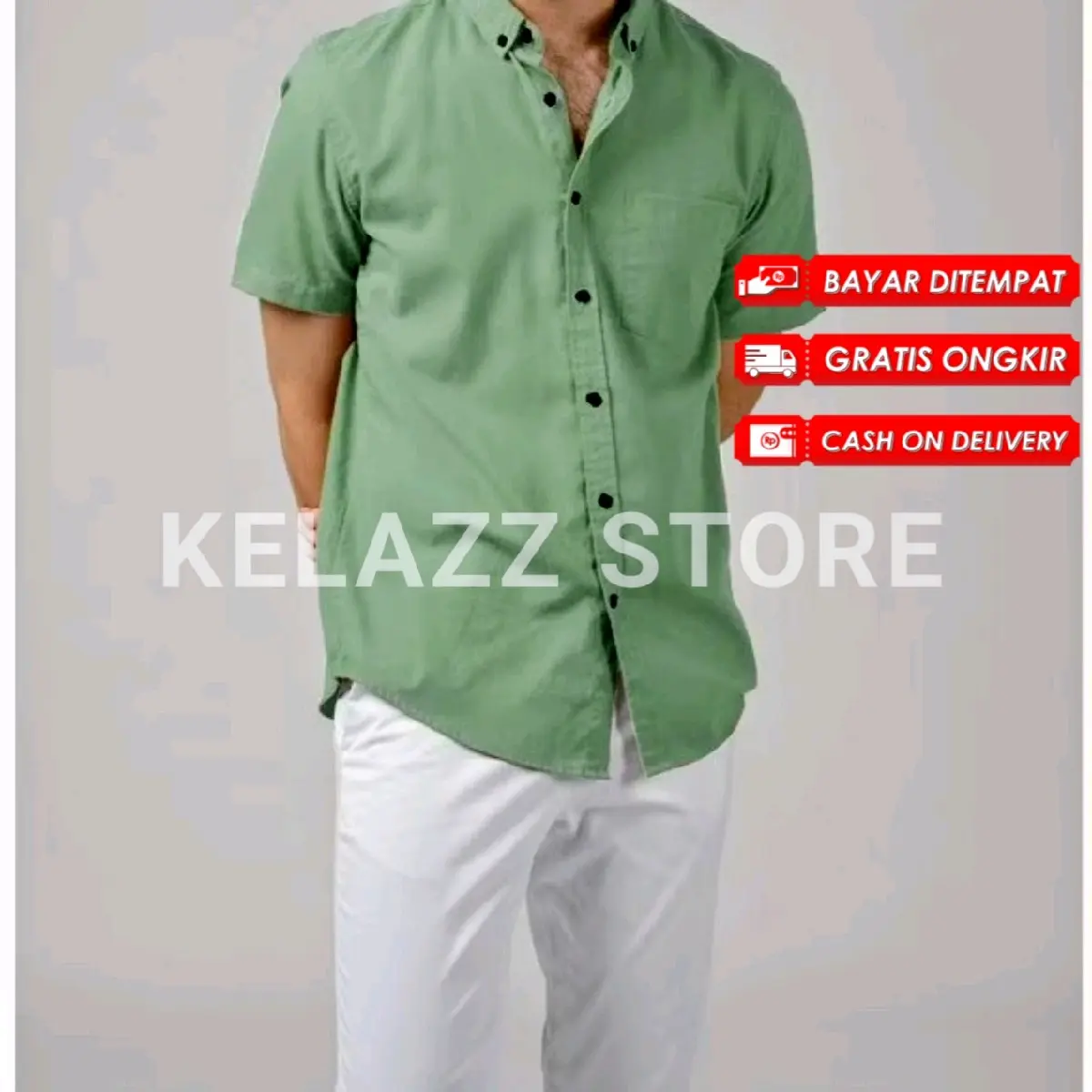Kemeja Polos Sage Green Pria Lengan Pendek Katun Premium Quality Distro Size M L XL XXL XXXL
