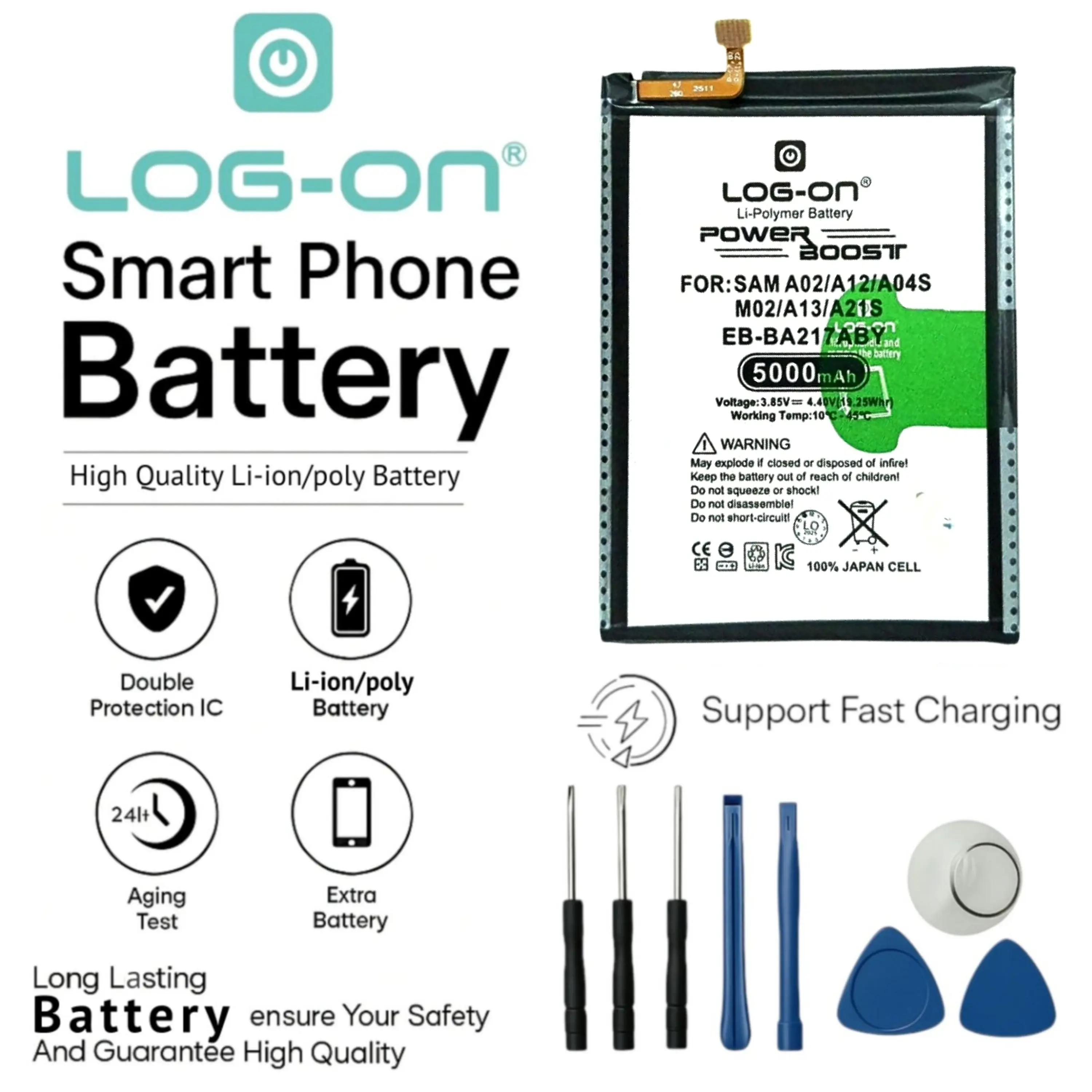 Baterai Log on EB-BA217ABY Untuk Samsung A02 / A12 / A04S / M02 / A13 / A21S Kapasitas 5000mAh Original 1 Tahun Garansi Battery Batre
