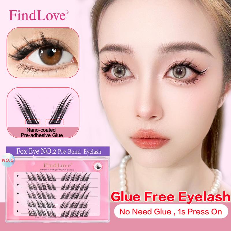 Product Introduction of [No Need Glue]Find Love Fox Eye NO.2 Pre-Bond Technology  No Glue Needed  DIY Eyelash  1-Step Press On Lashes Self Adhesive Reusable Natural Segmented  Long Lasting DIY Lash gluefree lashes Self-Adhesive C Curl Lashes 31