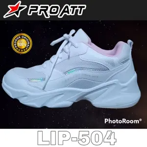 PROATT Sepatu Sneakers Sports Olahraga Sekolah Anak Remaja Cewek LIP-504 White Pink Karet Size 33-38 Original dengan Upper Textile Outsole Karet Shoes Putih Casual