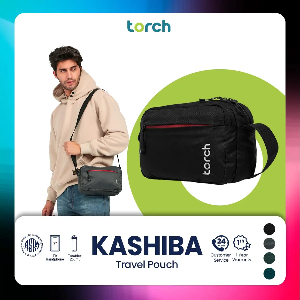 TORCH Kashiba Sling Bag Unisex Waterproof 3 Liter | Tas Selempang Bahu Casual Muat Banyak untuk Traveler dan Hangout Sehari-hari, Pilihan Warna Hitam & Abu-abu, Kuat & Tahan Lama sling  bag