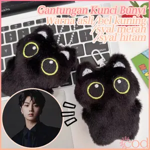 Gantungan Kunci Kucing Hitam Bunyi Jay Enhypen 1Buah Bahan Mewah dengan Lonceng Syal, Warna Asli/Bel Kuning/Syal Merah/Syal Hitam, Boneka Lembut Aksesoris Tas Ransel Hadiah Anak Perempuan Remaja
